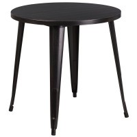 Flash Furniture CH-51090-29-BQ-GG 30'' Round Metal Indoor-Outdoor Table in Black, Antique Gold